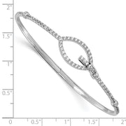 14k White Gold Polished Diamond Oval Buckle Hinged Bangle