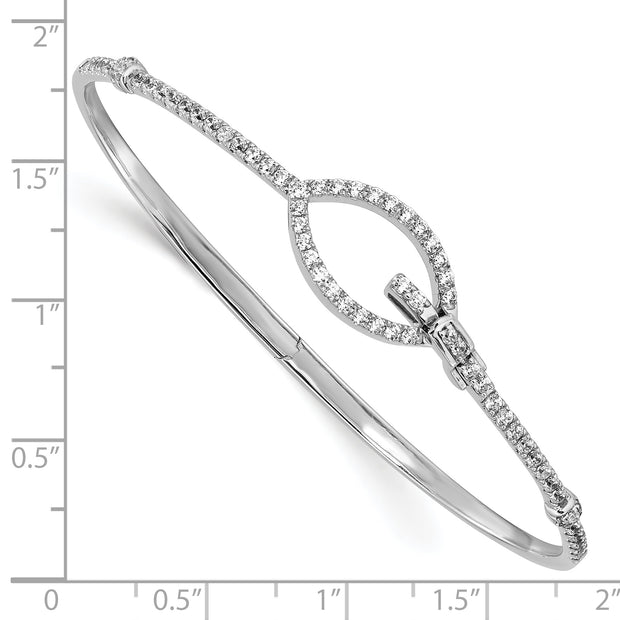 14k White Gold Polished Diamond Oval Buckle Hinged Bangle