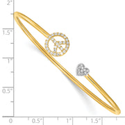 14k Two-tone Diamond Peace & Heart Cuff Bangle