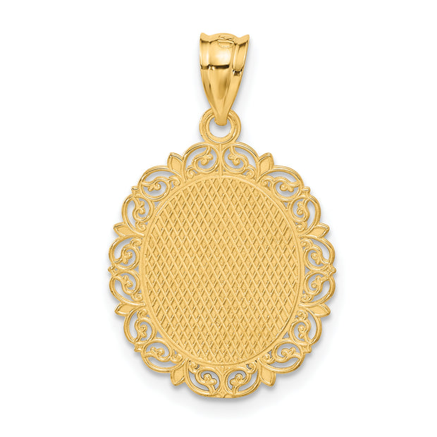 14k Solid Satin Polished Aries Zodiac Oval Pendant