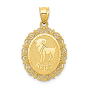 14k Solid Satin Polished Aries Zodiac Oval Pendant