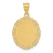 14k Solid Satin Polished Gemini Zodiac Oval Pendant
