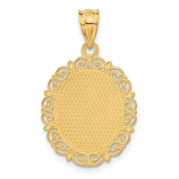 14k Solid Satin Polished Gemini Zodiac Oval Pendant