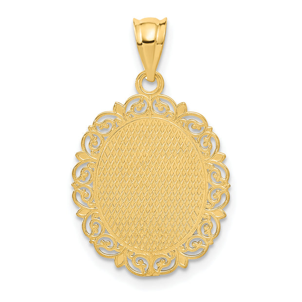 14k Solid Satin Polished Virgo Zodiac Oval Pendant