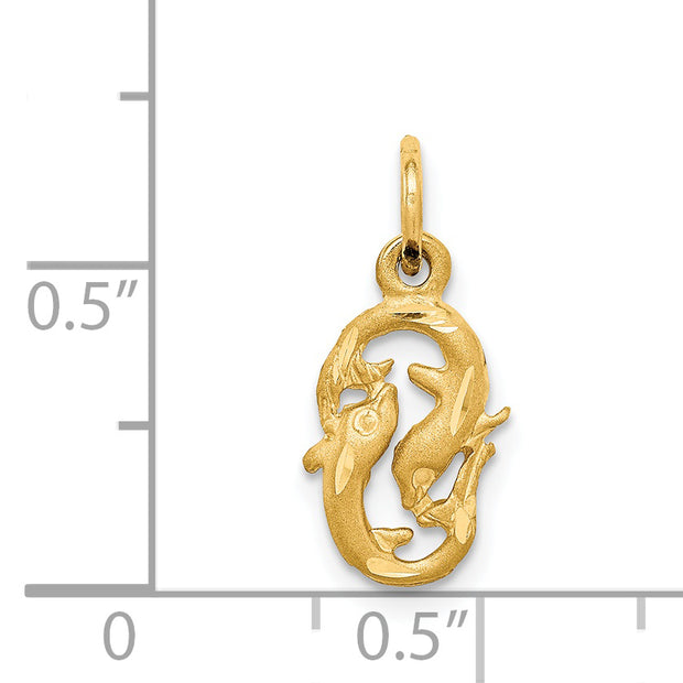14k Satin Diamond-cut Pisces Zodiac Charm