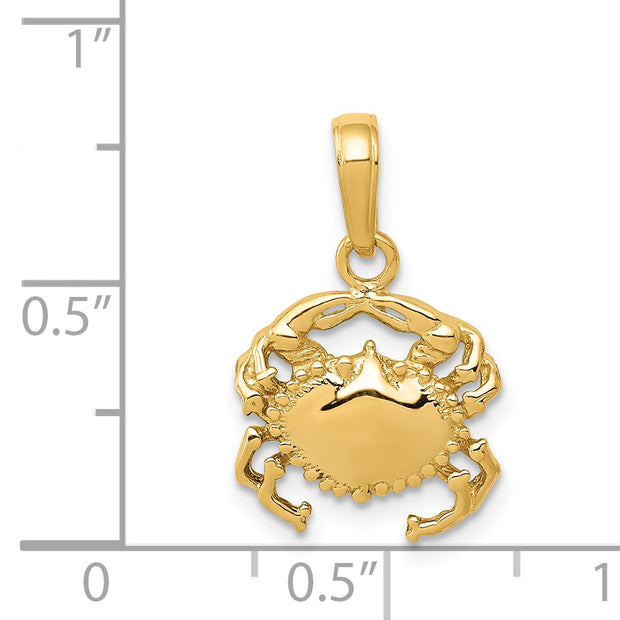 14k Solid Polished Open-Backed Crab Pendant