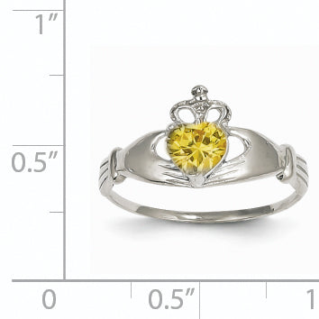 14k White Gold CZ November Birthstone Claddagh Heart Ring