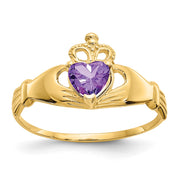 14k CZ February Birthstone Claddagh Heart Ring