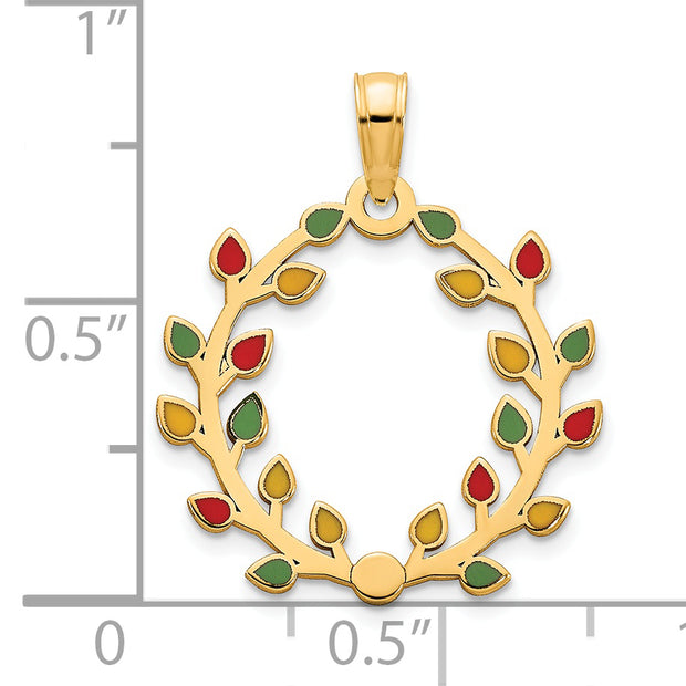 14k Polished Epoxy Christmas Light Wreath Pendant