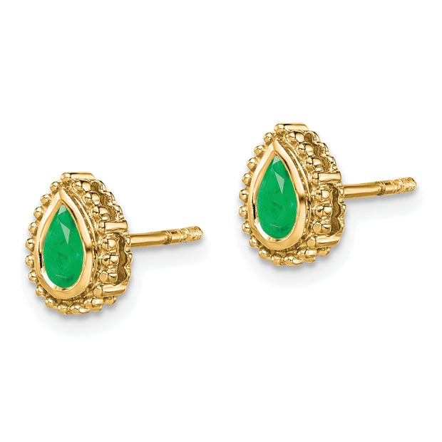 14k Pear Emerald Post Earrings