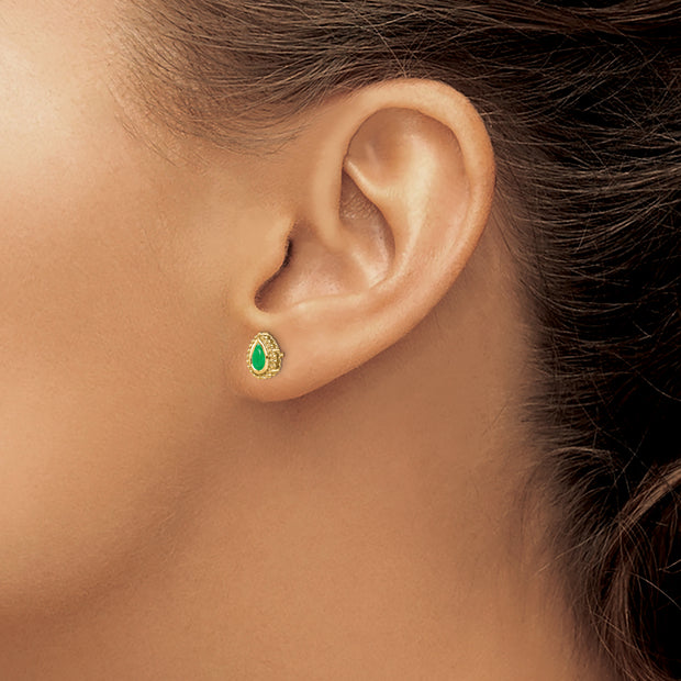 14k Pear Emerald Post Earrings