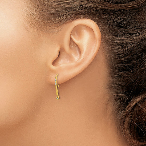 14k Polished Diamond Drop Wire Earrings
