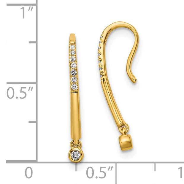 14k Polished Diamond Drop Wire Earrings