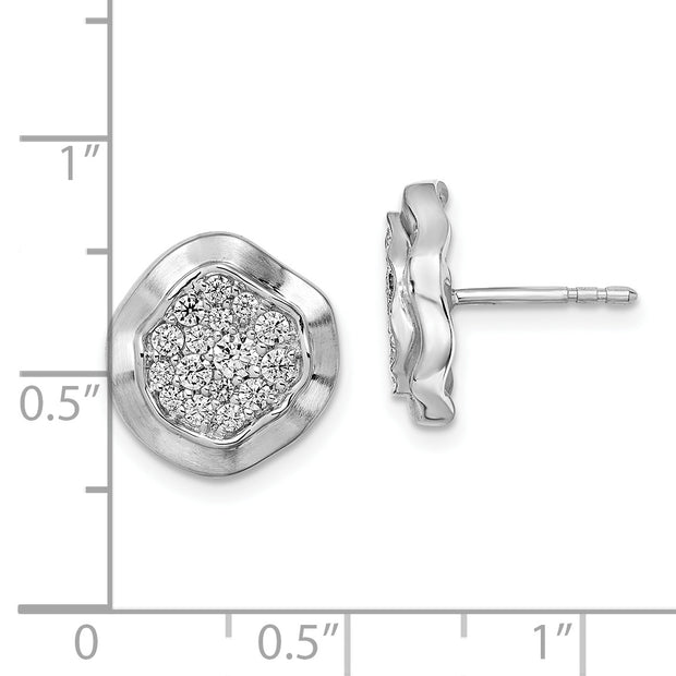 14k White Gold Polished Wavy Circle Diamond Post Earrings