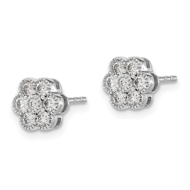 14k White Gold Floral Diamond Post Earrings