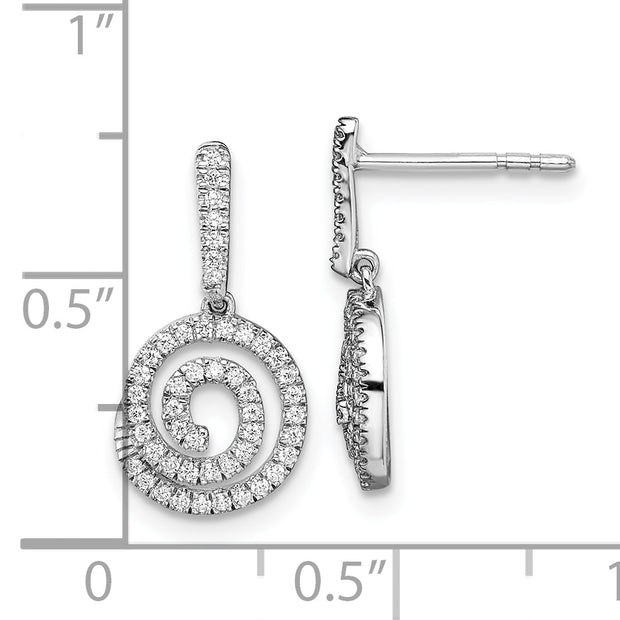 14k White Gold Circle Swirl Diamond Dangle Post Earrings