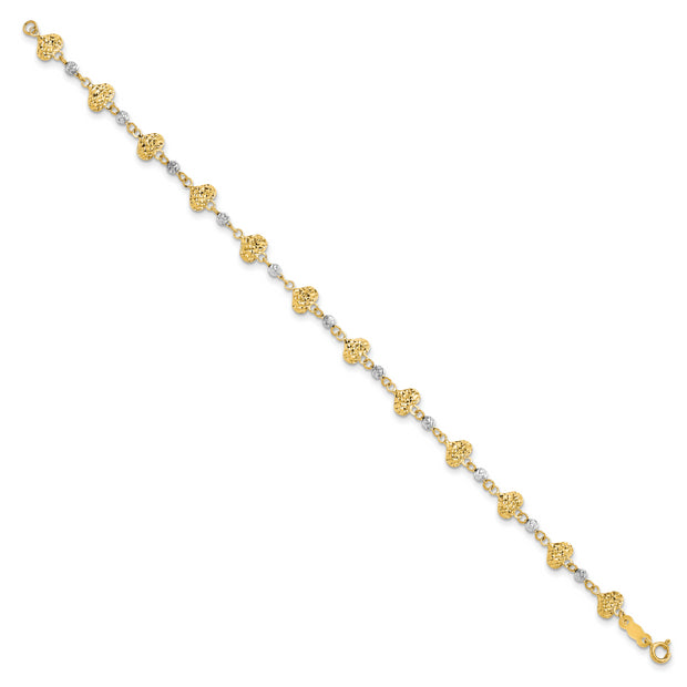 14K Two Tone D/C Heart Link Bracelet