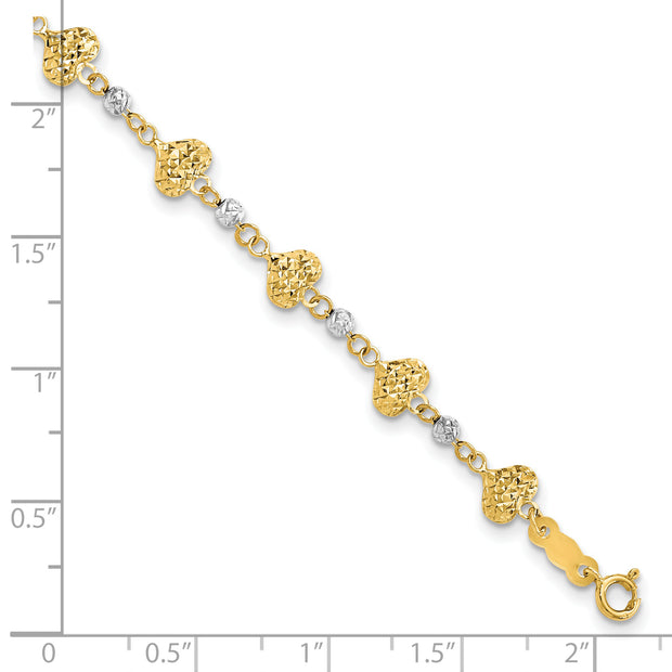 14K Two Tone D/C Heart Link Bracelet