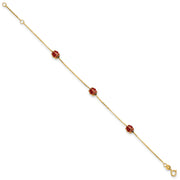14k Polished Enameled Ladybugs 6.5in w/.75in ext. Bracelet