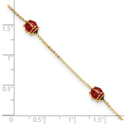 14k Polished Enameled Ladybugs 6.5in w/.75in ext. Bracelet