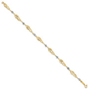 14K Two Tone Fancy Link Diamond-Cut Bracelet