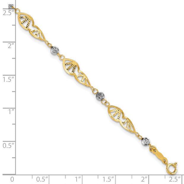 14K Two Tone Fancy Link Diamond-Cut Bracelet