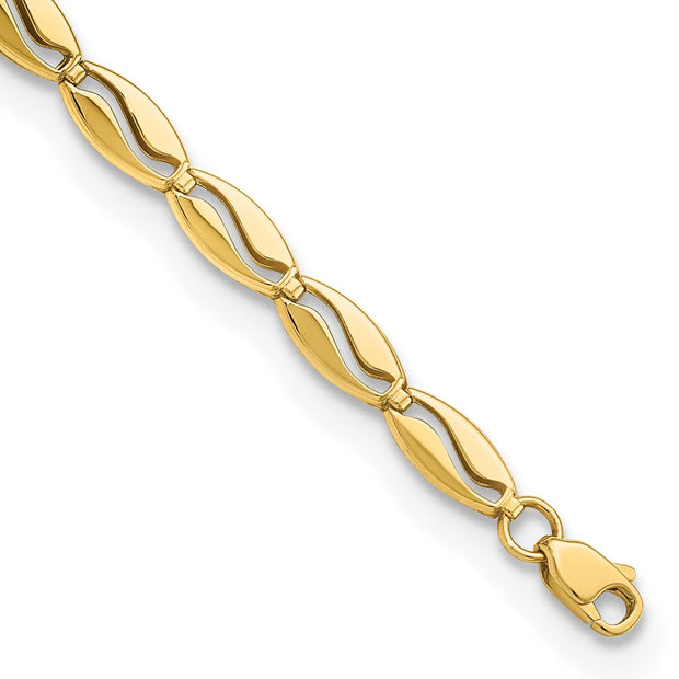 14K Polished Wavy Link 7.5in Bracelet