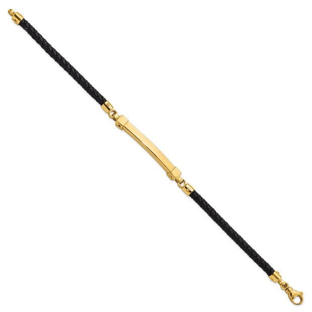 14K Polished Bar Leather Bracelet