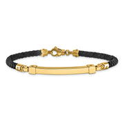 14K Polished Bar Leather Bracelet