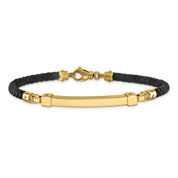 14K Polished Bar Leather Bracelet