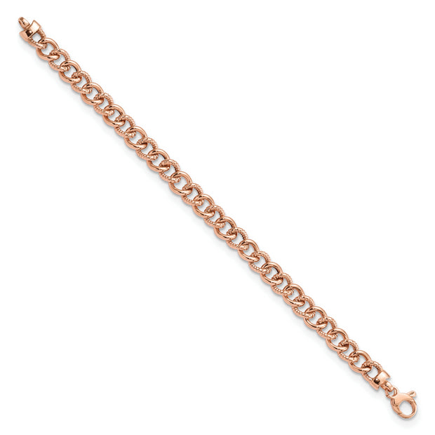 14K Rose Gold Polished And Textured Fancy Link Bracelet
