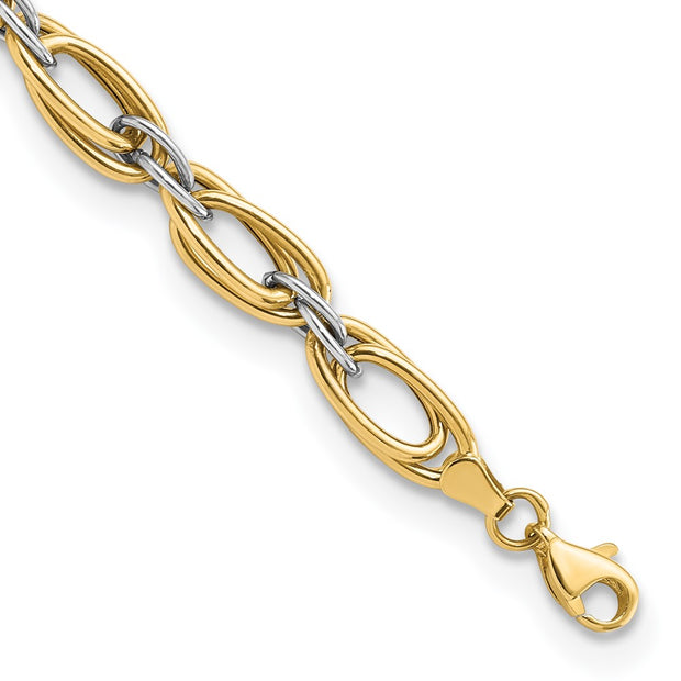 14K Two-tone Polished Fancy Link 8in Bracelet