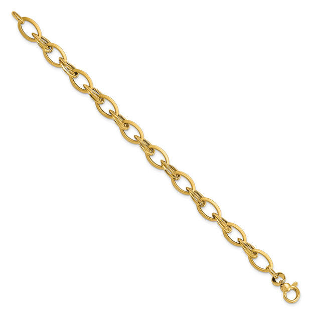 14K Polished & Satin Fancy Link Bracelet