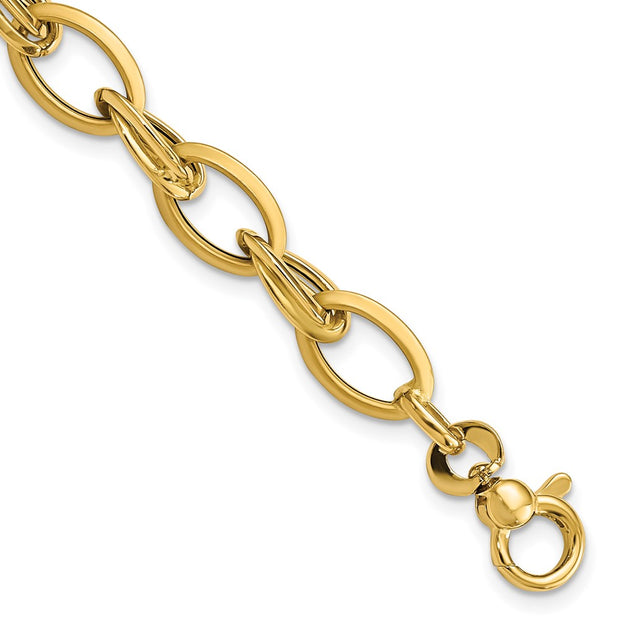 14K Polished & Satin Fancy Link Bracelet