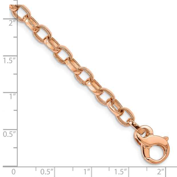14k Rose Gold 5.0mm Fancy Link w/ Ridged Edges Bracelet