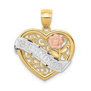 14k Two-tone w/White Rhodium GRANDMA Heart Pendant