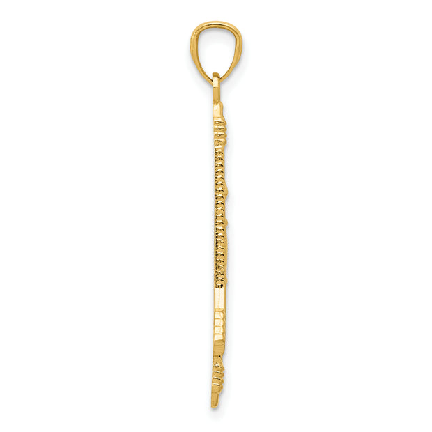 14k Gold Polished and Textured Bow and Arrow Pendant