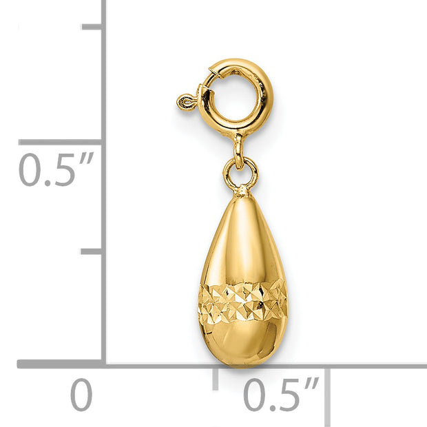 14K Polished Diamond-cut Teardrop w/ Spring Ring Clasp Charm