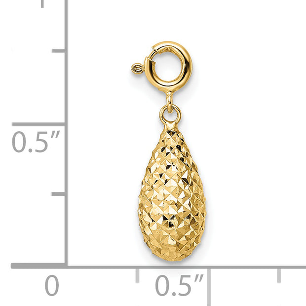 14K Diamond-cut Teardrop w/ Spring Ring Clasp Charm