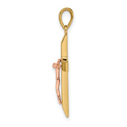 14k Yellow and Rose Gold with White Rhodium Beveled Large Crucifix Pendant