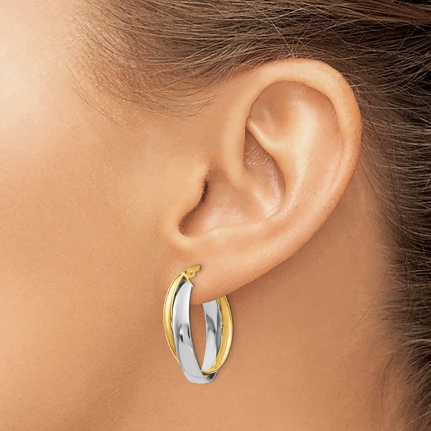 Leslie's 14K Two-tone Polished Double Oval Hoop Earrings