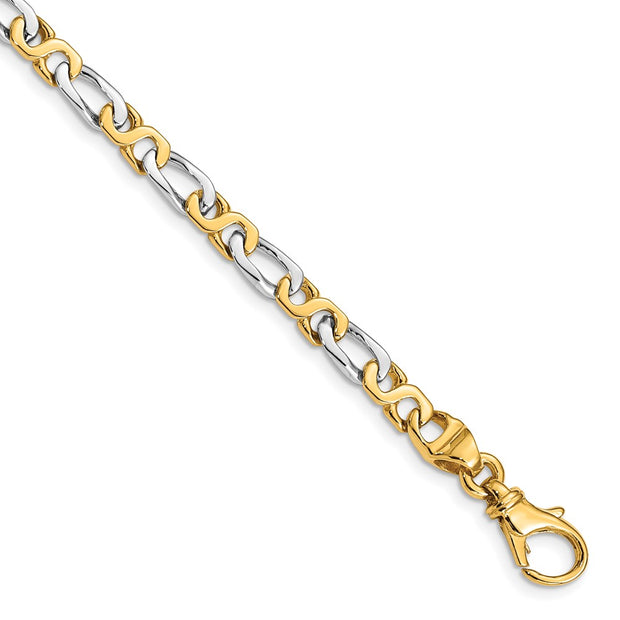 14k Two-tone 4.8mm Hand Polished Fancy Link Bracelet