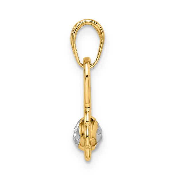 14k w/ White Rhodium Diamond-cut 3D Flower Pendant
