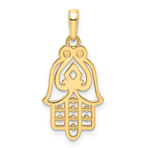14k & White Rhodium D/C Spade Symbol Hamsa Pendant