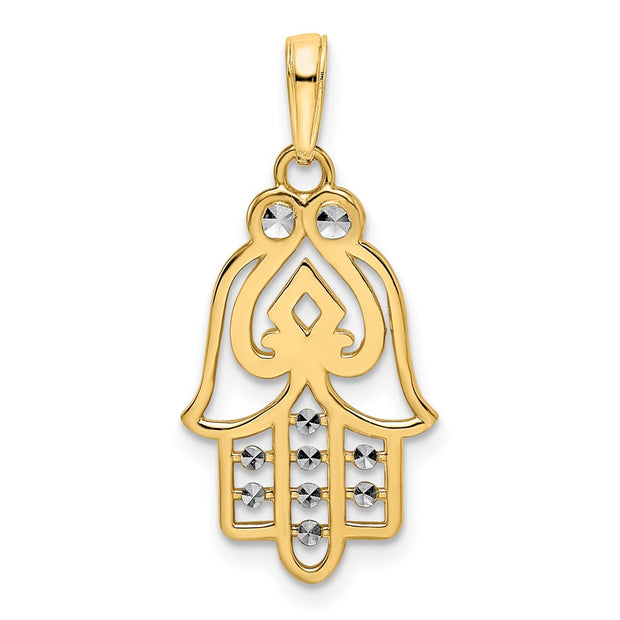 14k & White Rhodium D/C Spade Symbol Hamsa Pendant