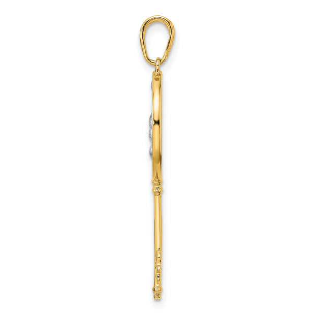 14k and White Rhodium Flowers Key Pendant