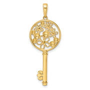 14k and White Rhodium Flowers Key Pendant