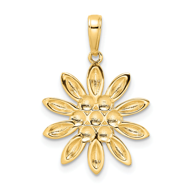14K and White Rhodium Diamond-cut Flower Pendant
