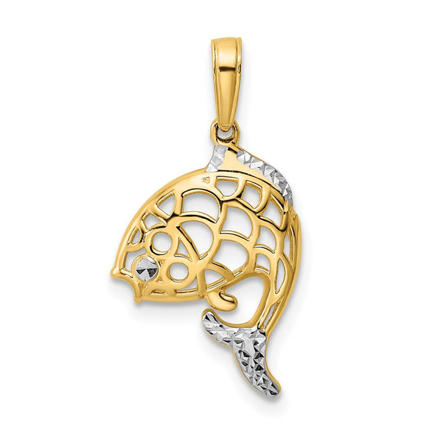 14k and White Rhodium D/C Fish Pendant