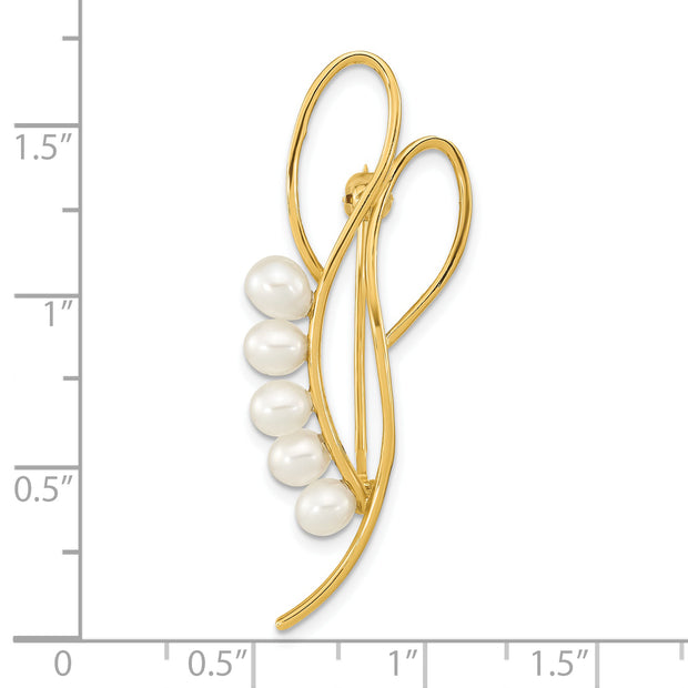14K Open Loop Accented with 4-5mm White Freshwater Cultured Pearls Pin